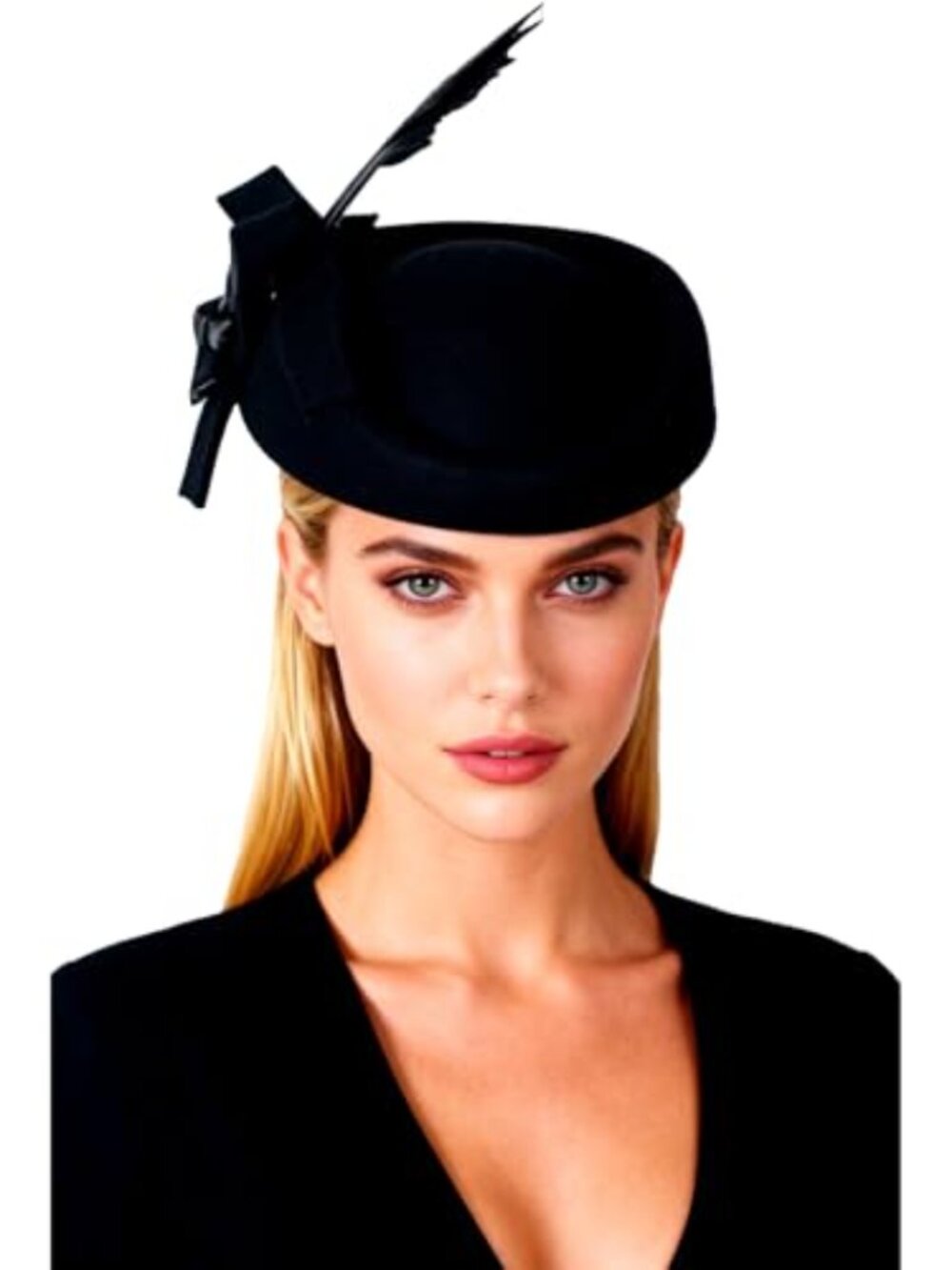 Wool Felt Fascinator Pillbox Hat with Feather Bow for Wedding Cocktail Tea